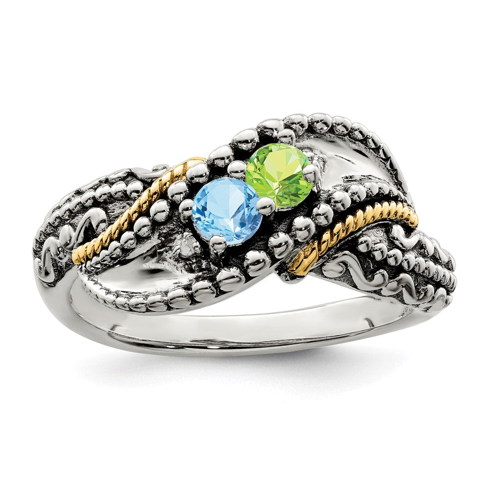 Sterling Silver Antiqued w/14k 5-stone w/Diamond Mother's Ring Semi-Mount