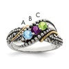Sterling Silver Antiqued w/14k 3-stone w/Diamond Mother's Ring Semi-Mount