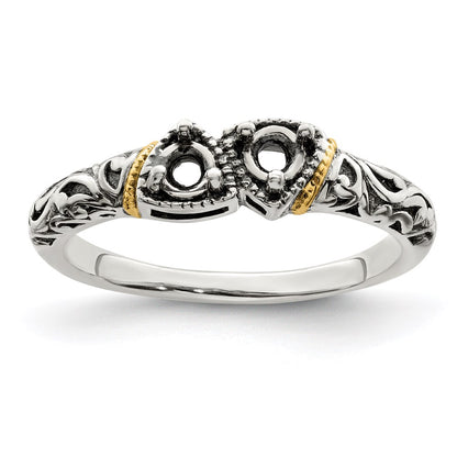 Sterling Silver Antiqued w/14k 2-stone Mother's Ring Mounting