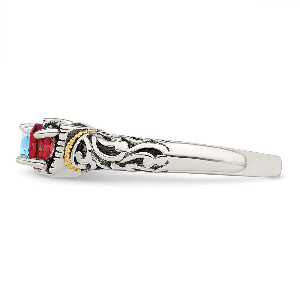 Sterling Silver Antiqued w/14k 3-stone Mother's Ring Mounting