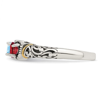 Sterling Silver Antiqued w/14k 3-stone Mother's Ring Mounting