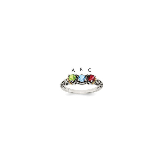 Sterling Silver Antiqued w/14k 3-stone Mother's Ring Mounting