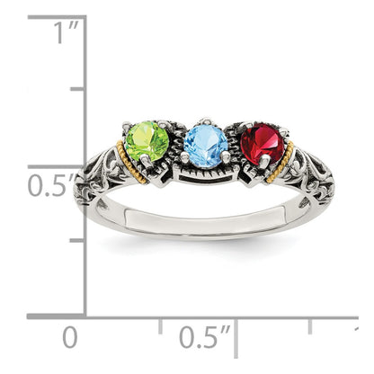 Sterling Silver Antiqued w/14k 3-stone Mother's Ring Mounting