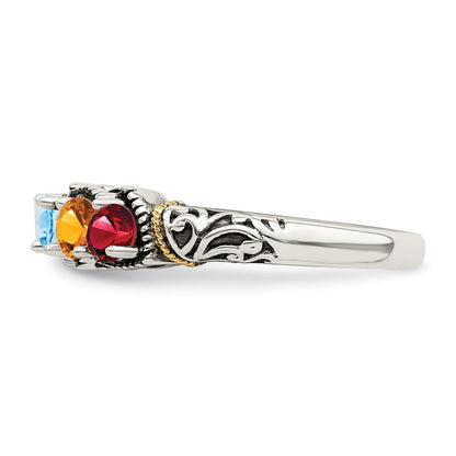 Sterling Silver Antiqued w/14k 4-stone Mother's Ring Mounting