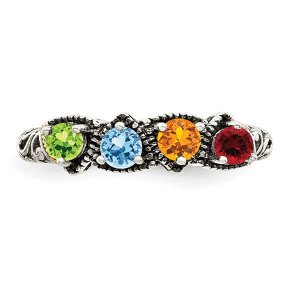 Sterling Silver Antiqued w/14k 4-stone Mother's Ring Mounting