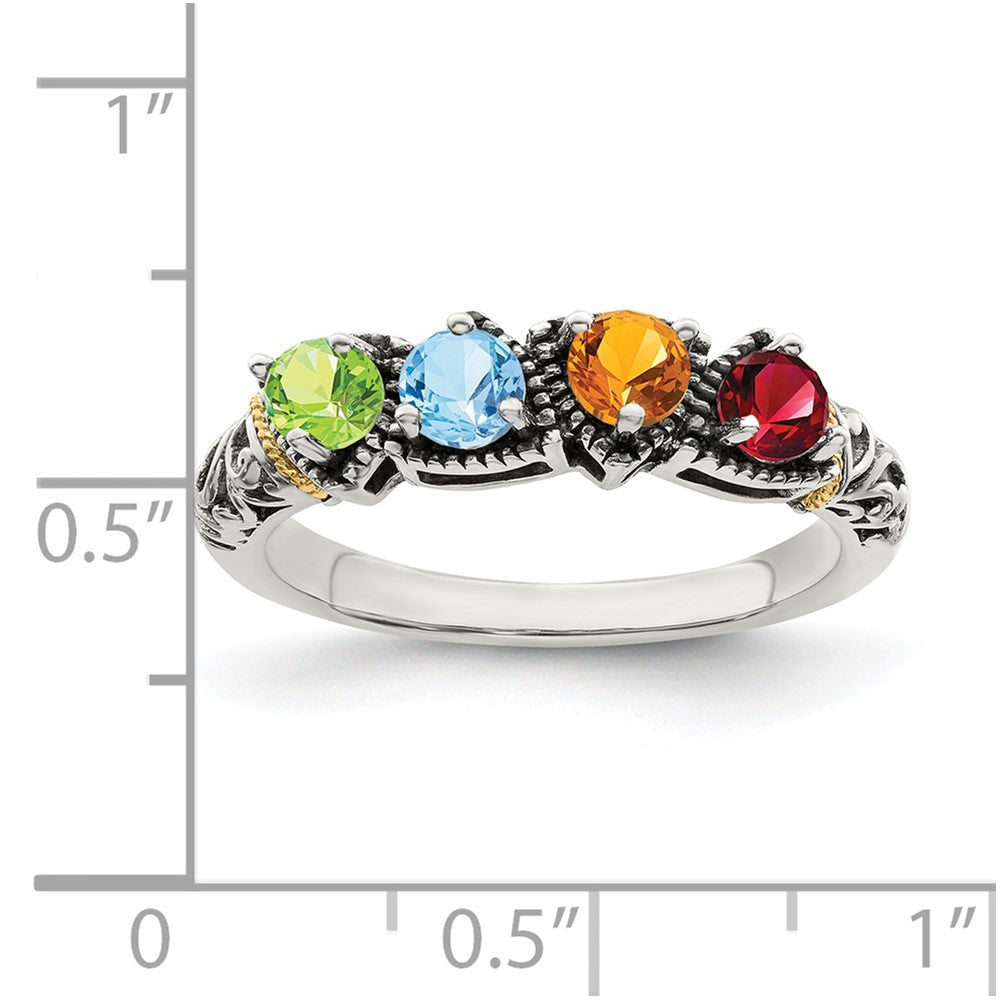 Sterling Silver Antiqued w/14k 4-stone Mother's Ring Mounting
