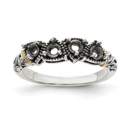 Sterling Silver Antiqued w/14k 4-stone Mother's Ring Mounting