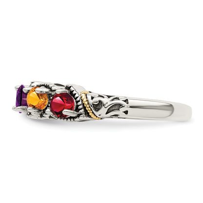 Sterling Silver Antiqued w/14k 5-stone Mother's Ring Mounting