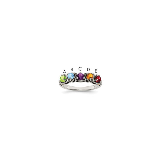 Sterling Silver Antiqued w/14k 5-stone Mother's Ring Mounting