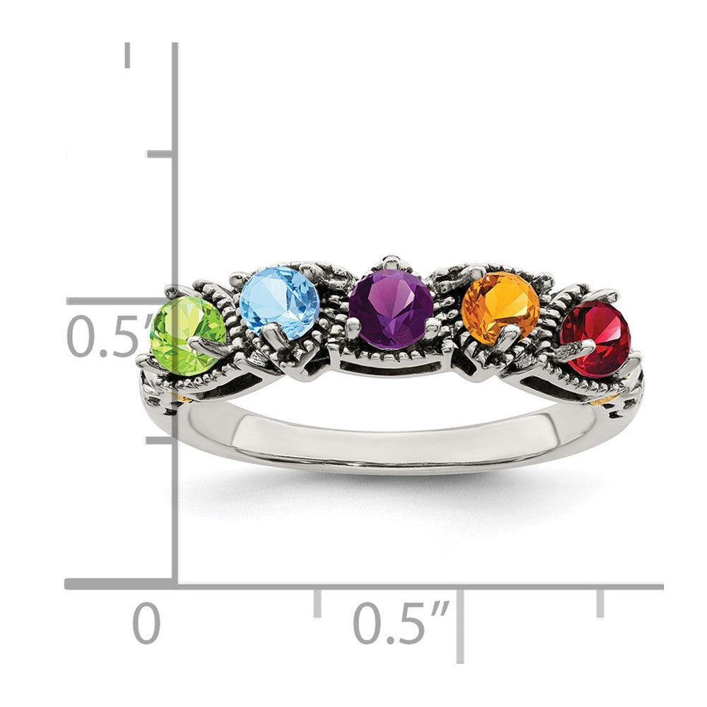 Sterling Silver Antiqued w/14k 5-stone Mother's Ring Mounting