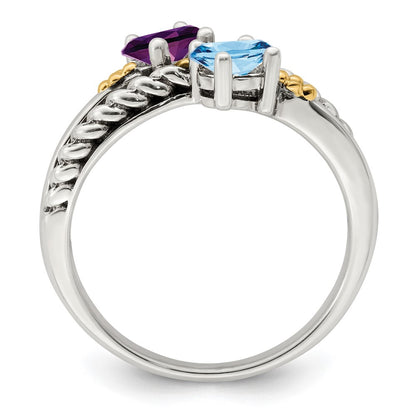 Sterling Silver Antiqued w/14k 2-stone Mother's Ring Mounting