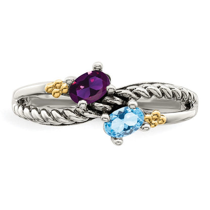 Sterling Silver Antiqued w/14k 2-stone Mother's Ring Mounting