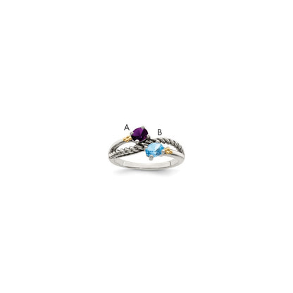 Sterling Silver Antiqued w/14k 2-stone Mother's Ring Mounting