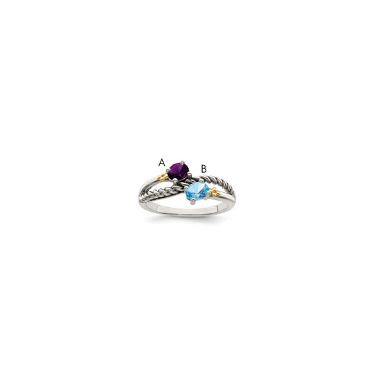 Sterling Silver Antiqued w/14k 2-stone Mother's Ring Mounting