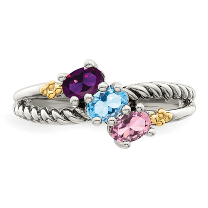 Sterling Silver Antiqued w/14k 3-stone Mother's Ring Mounting