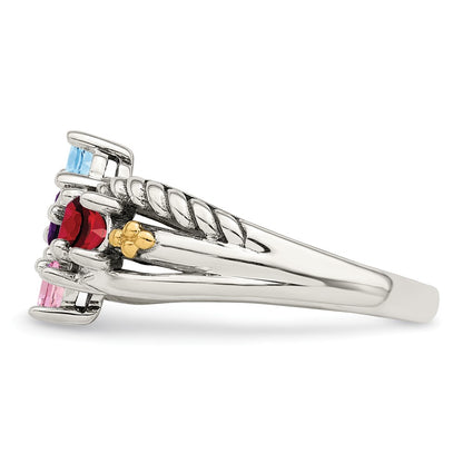 Sterling Silver Antiqued w/14k 4-stone Mother's Ring Mounting