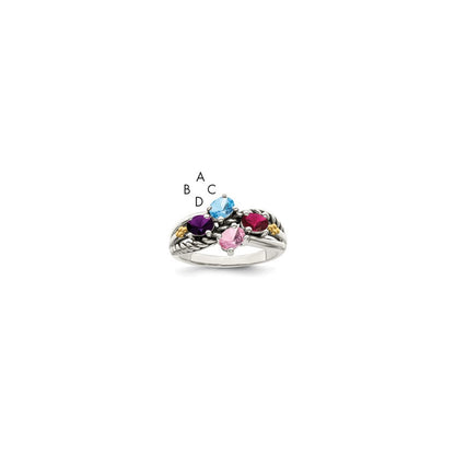 Sterling Silver Antiqued w/14k 4-stone Mother's Ring Mounting