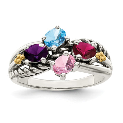 Sterling Silver Antiqued w/14k 4-stone Mother's Ring Mounting