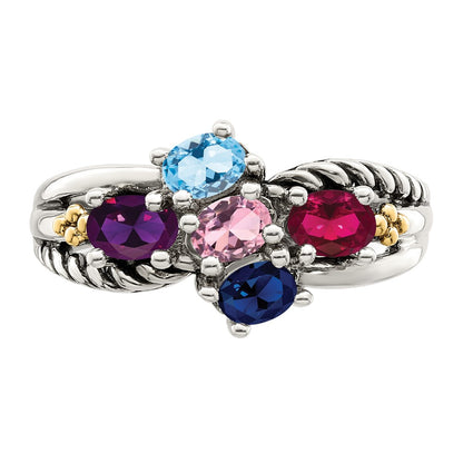 Sterling Silver Antiqued w/14k 5-stone Mother's Ring Mounting