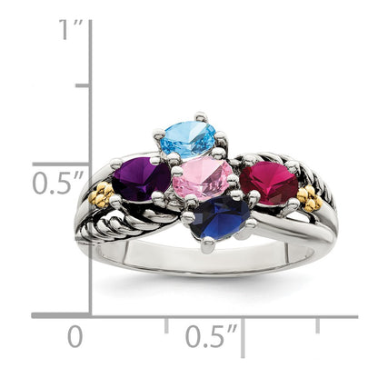 Sterling Silver Antiqued w/14k 5-stone Mother's Ring Mounting