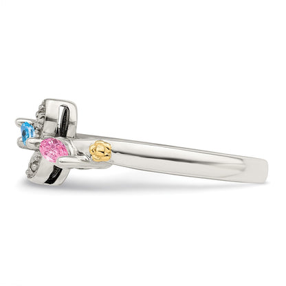 Sterling Silver Antiqued w/14k 2-stone w/Diamond Mother's Ring Semi-Mount