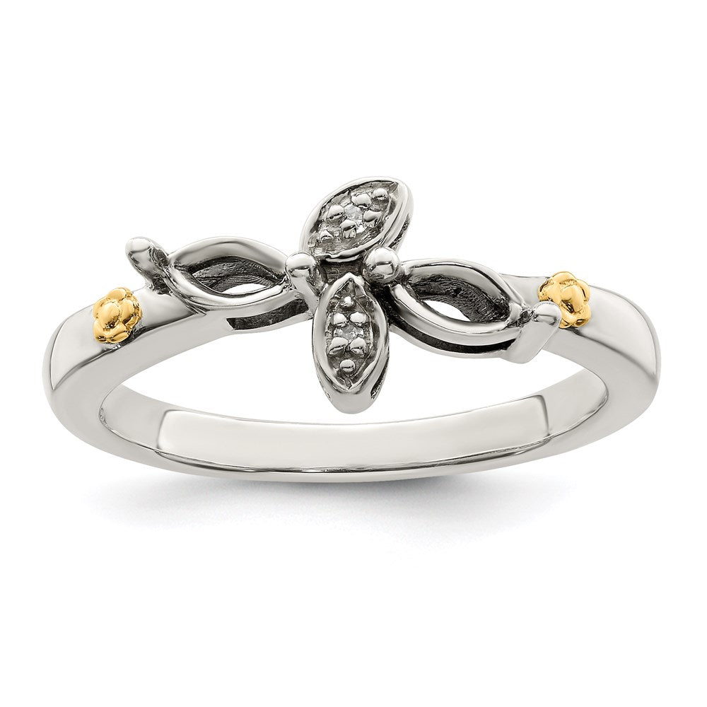 Sterling Silver Antiqued w/14k 2-stone w/Diamond Mother's Ring Semi-Mount