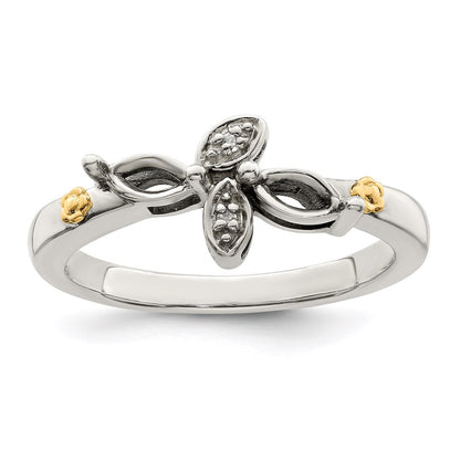 Sterling Silver Antiqued w/14k 2-stone w/Diamond Mother's Ring Semi-Mount