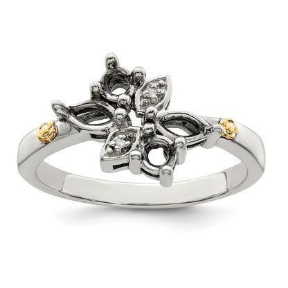 Sterling Silver Antiqued w/14k 4-stone w/Diamond Mother's Ring Semi-Mount