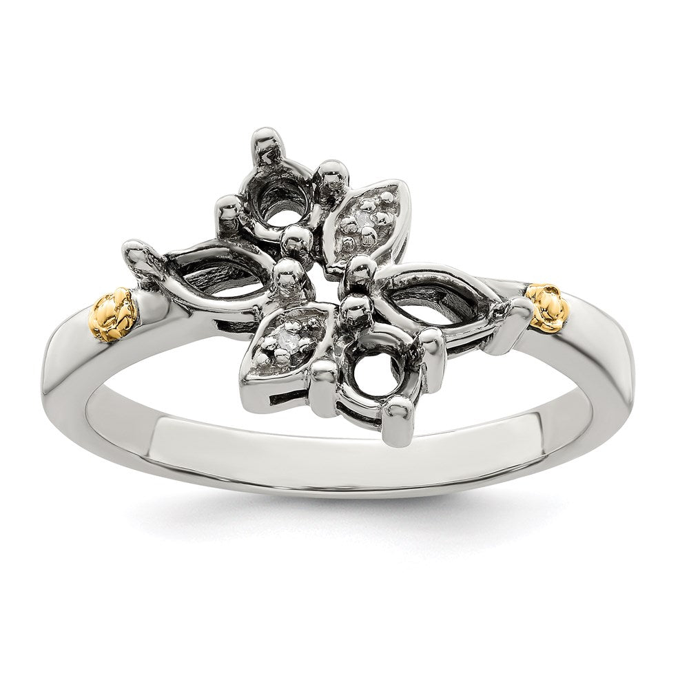 Sterling Silver Antiqued w/14k 4-stone w/Diamond Mother's Ring Semi-Mount