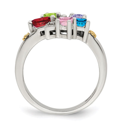 Sterling Silver Antiqued w/14k 5-stone w/Diamond Mother's Ring Semi-Mount