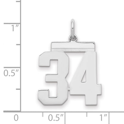 Sterling/Silver Rhodium-plated Polished Number 34 Charm