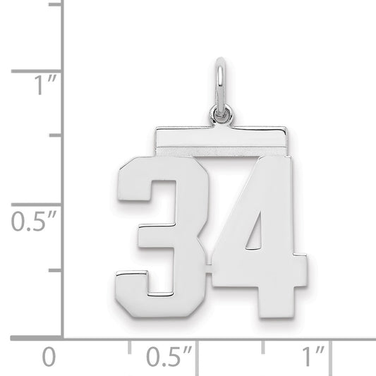 Sterling/Silver Rhodium-plated Polished Number 34 Charm