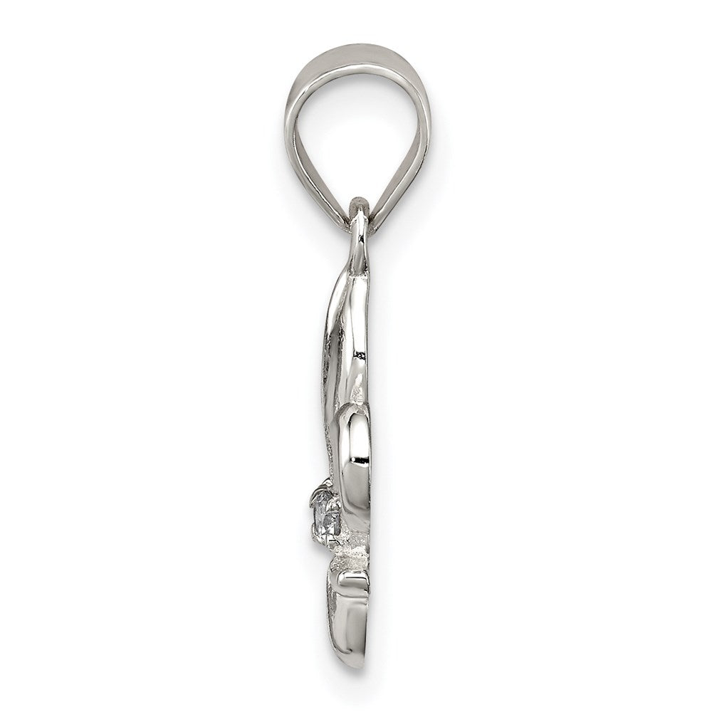 Sterling Silver Rhodium-plated CZ Fleur De Lis Pendant