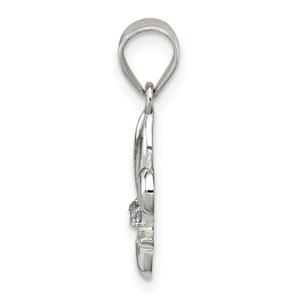 Sterling Silver Rhodium-plated CZ Fleur De Lis Pendant