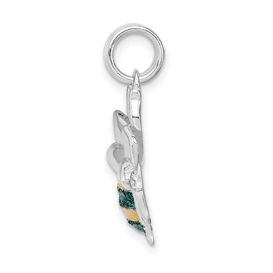 Sterling Silver Rhodium-plated Blue/Green & Yellow Enamel Bee Charm