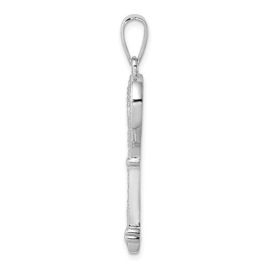 Sterling Silver Rhodium-plated CZ Heart Key Pendant