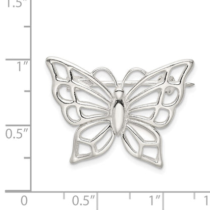 Sterling Silver Polished Butterfly Pin Brooch