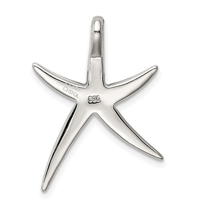 Sterling Silver Rhodium-plated Created Blue Opal Inlay Flat Starfish Slide