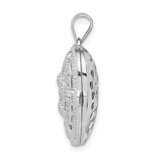 Sterling Silver Rhodium-plated CZ Fancy Design Heart 22mm Locket Pendant