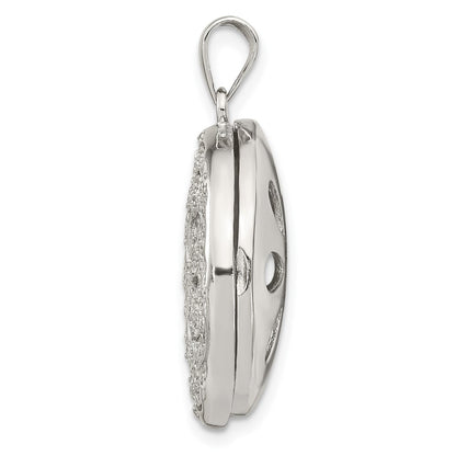 Sterling Silver Rhodium-plated CZ Flower Design 22mm Locket Pendant