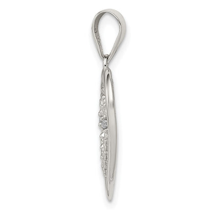 Sterling Silver Rhodium Plated Polished and CZ Double Heart Pendant