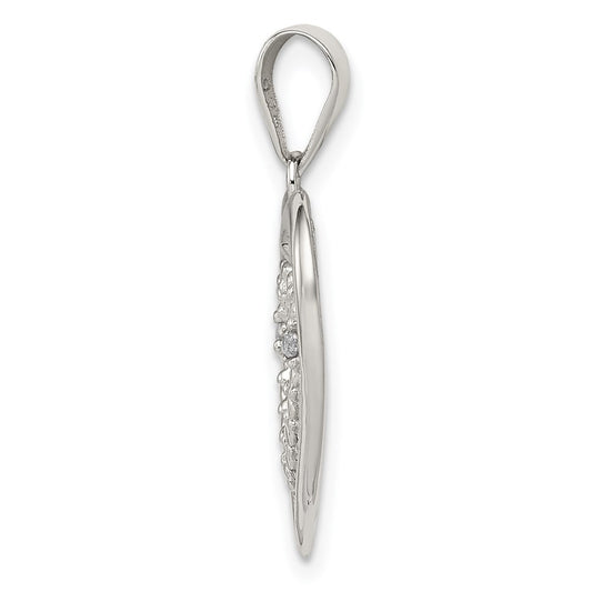 Sterling Silver Rhodium Plated Polished and CZ Double Heart Pendant