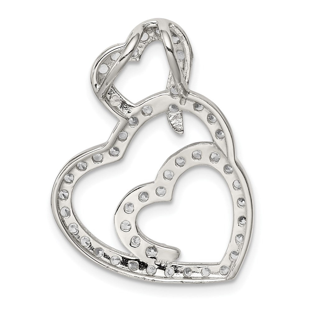 Sterling Silver Rhodium-plated Multi Hearts Clear CZ Slide Pendant