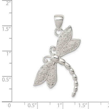 Sterling Silver Rhodium-plated Polished and Textured Dragonfly Pendant