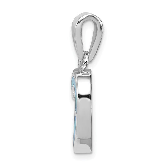 Sterling Silver Rhodium-plated Blue Inlay Created Opal Heart Pendant