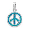 Sterling Silver Rhodium-plated Blue Inlay Created Opal Peace Sign Pendant
