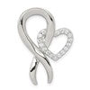 Sterling Silver Rhodium-plated CZ Heart/Breast Cancer Ribbon Chain Slide