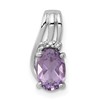 Sterling Silver Rhodium Plated Diamond and Amethyst Oval Pendant