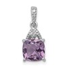 Sterling Silver Rhodium Plated Diamond and Amethyst Cushion Pendant