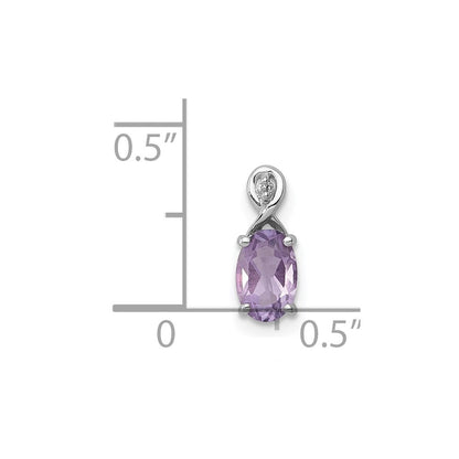 Sterling Silver Rhodium Plated Diamond and Amethyst Oval Pendant